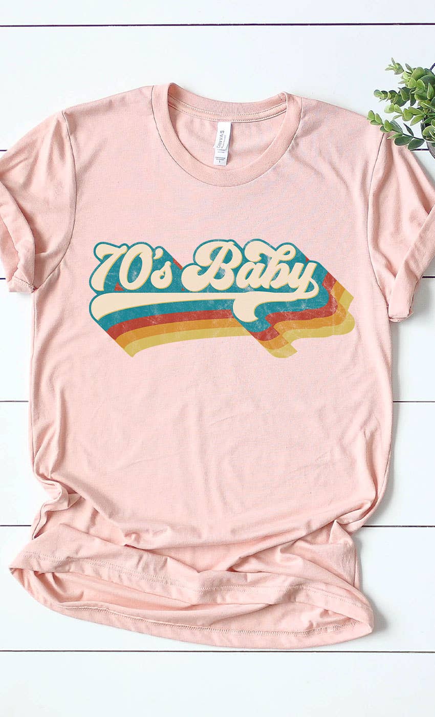 Retro 70s Baby Graphic Tee: HEATHER PEACH