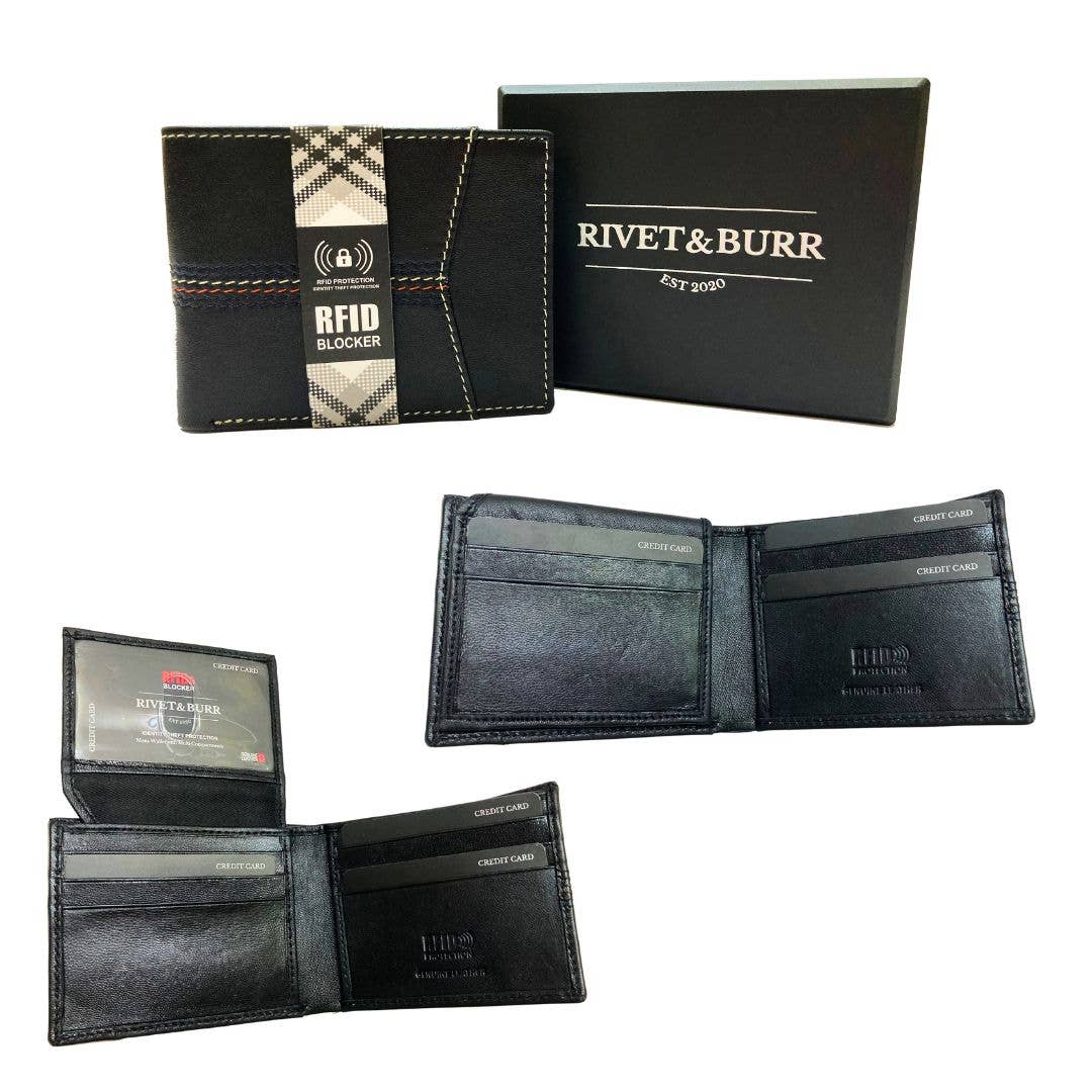 Contrast Stitch Bifold Wallet w/ Vanity Tray & Keychain