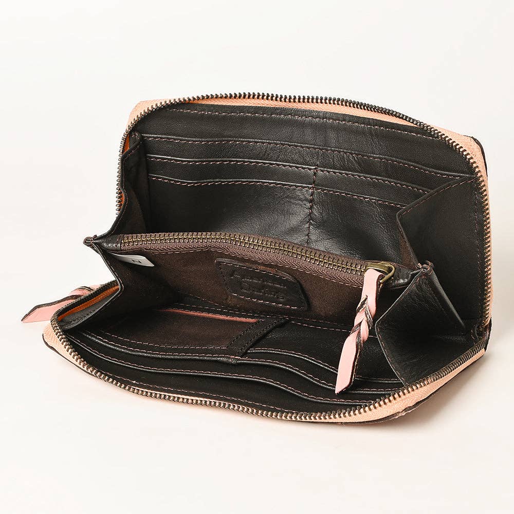 Hand Tooled Genuine Leather Floral Zip Organiser - Western Cowgirl Style