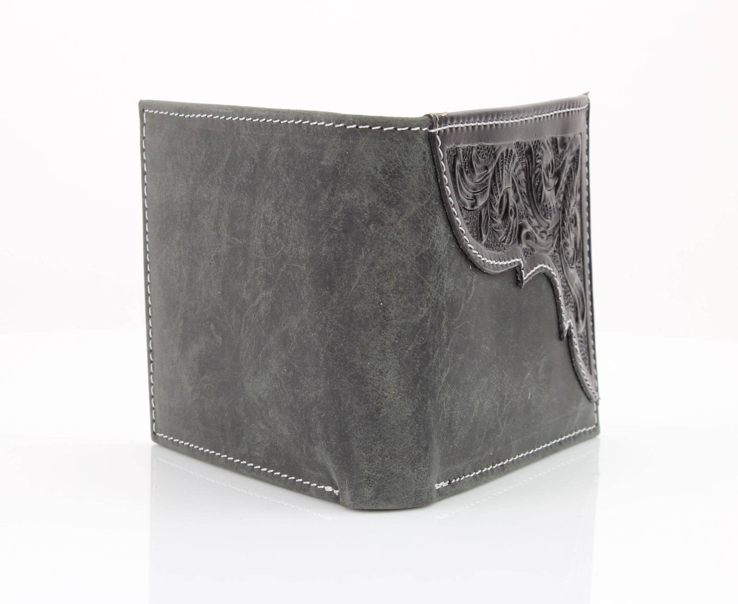 American Bison Oil Pull Up Bifold Wallet Tooled
