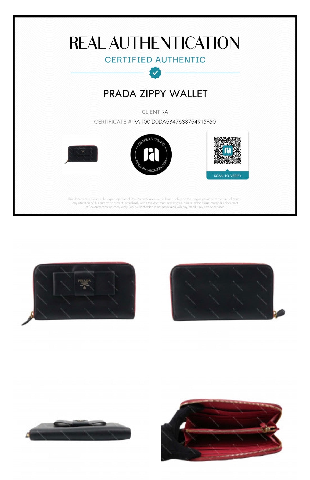 Pre-owned AUTHENTIC Prada Saffiano leather zip-around wallet with bow #21