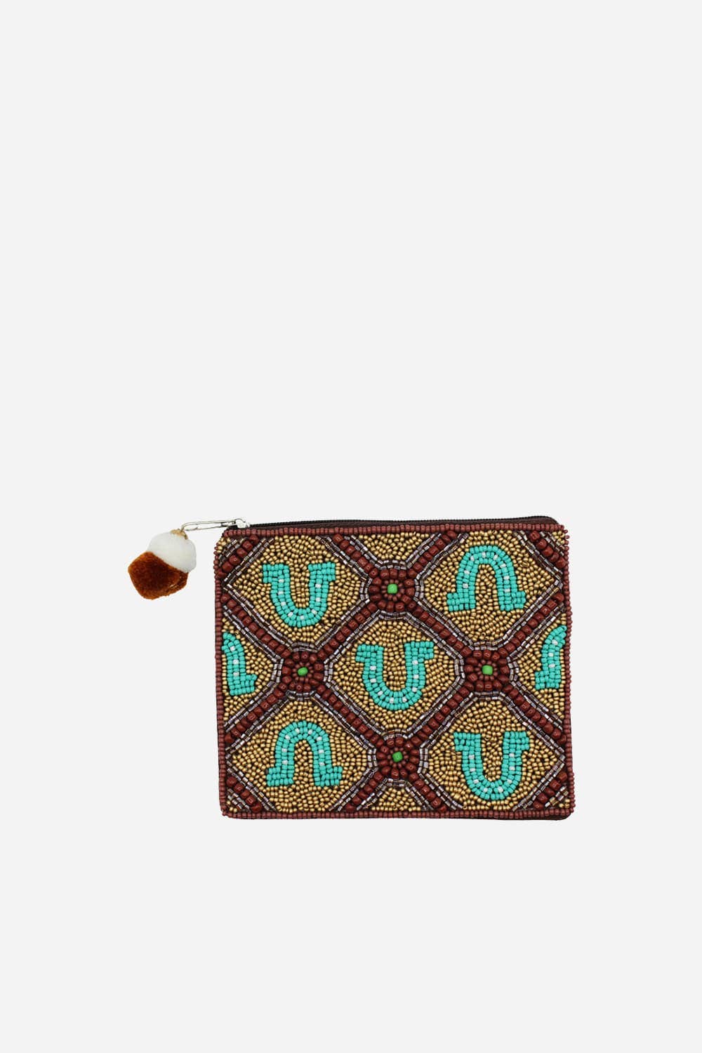 Horseshoe Brown Beaded Coin Pouch