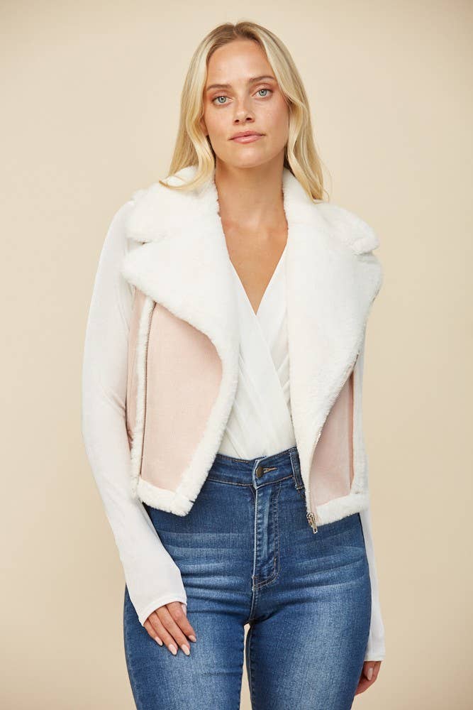 CONTRAST SHEARLING VEST