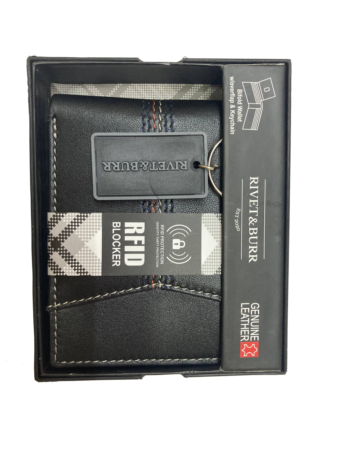 Contrast Stitch Bifold Wallet w/ Vanity Tray & Keychain