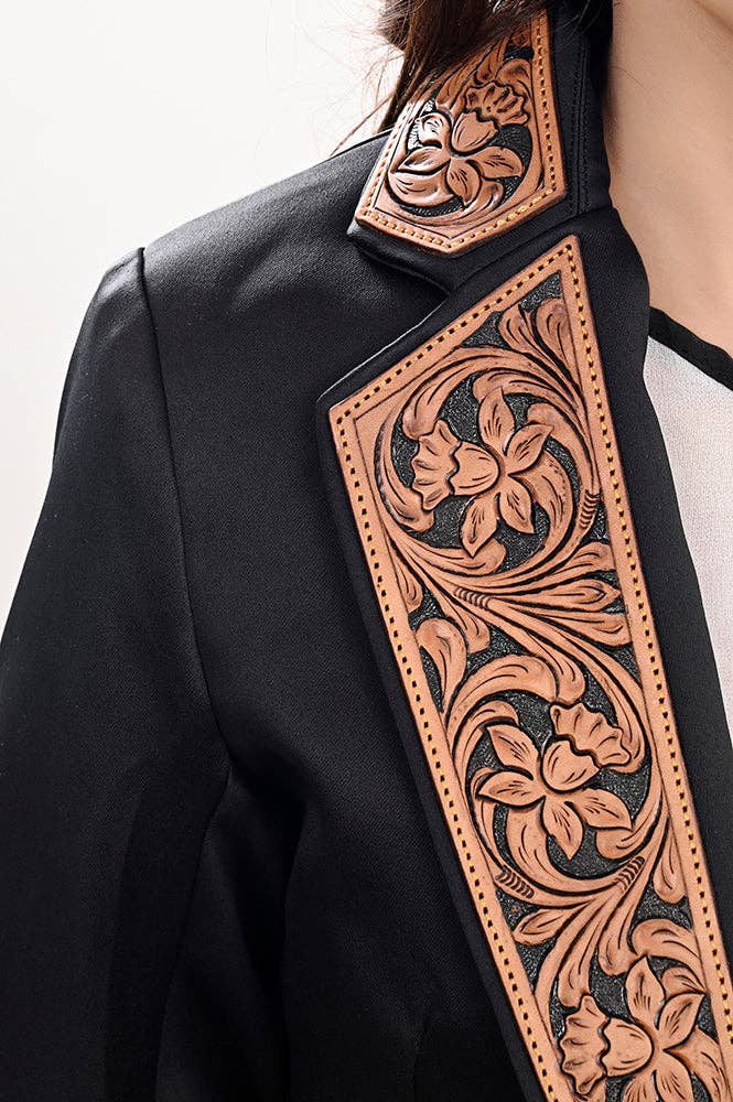 American Darling Genuine leather Women Blazer dress jacket - Turquoise inlay in lapel