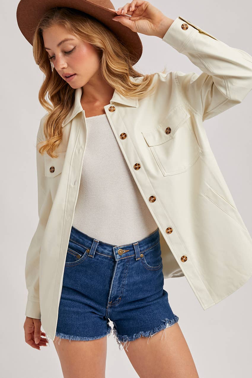 Bluivy - VEGAN LEATHER SHACKET: ECRU