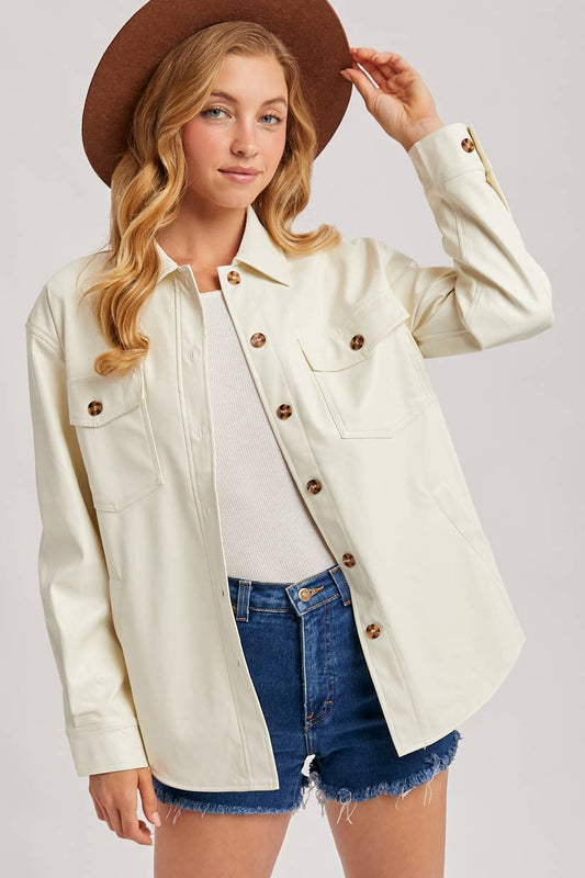 Bluivy - VEGAN LEATHER SHACKET: ECRU