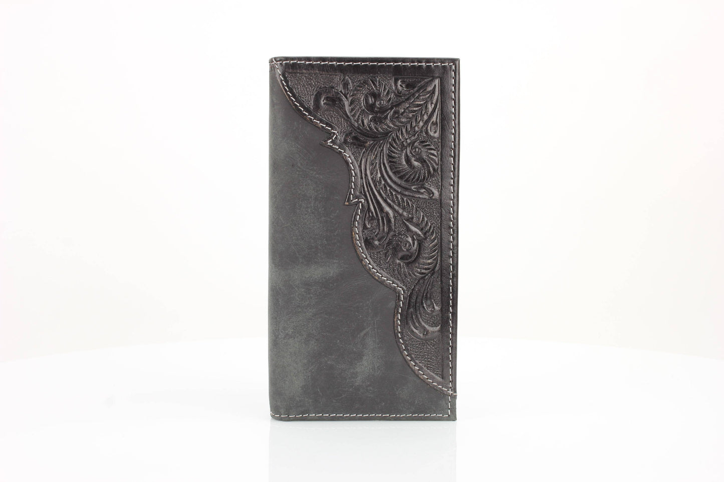 American Bison Oil Pull Up Tooled Leather Accent Rodeo Wallet Black