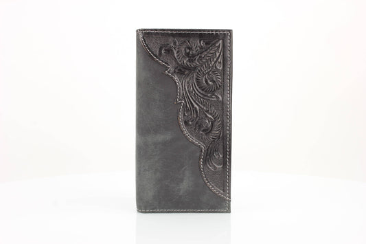 American Bison Oil Pull Up Tooled Leather Accent Rodeo Wallet Black
