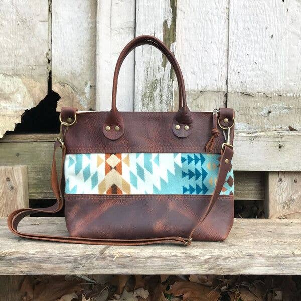 Hawks & Doves - Loretta Pouch - Wool panel and Short Forearm Straps: Brown / Blue Harding