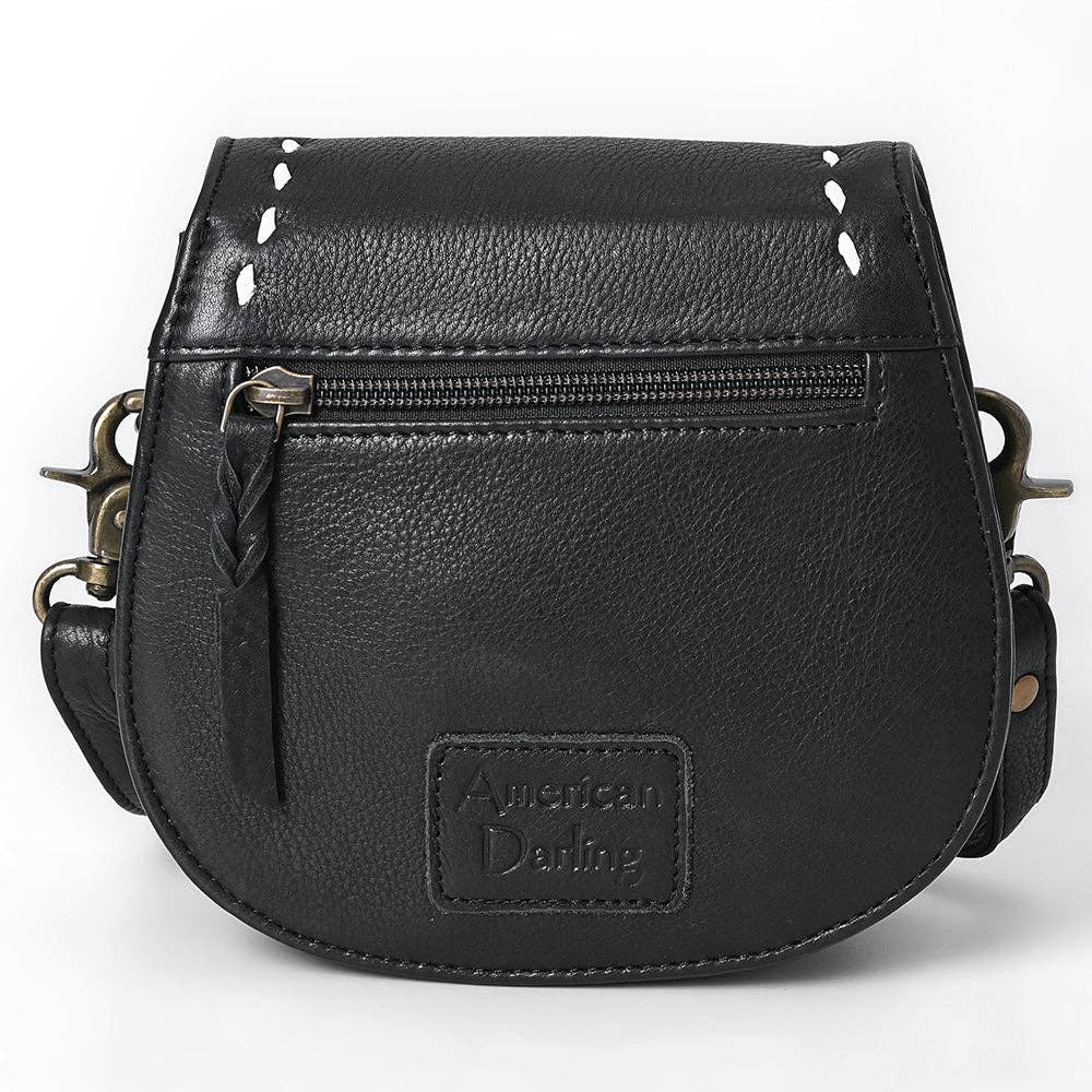 Western Stitch Black Leather Crossbody - Cowgirl Saddle Purse: ADBGM592A