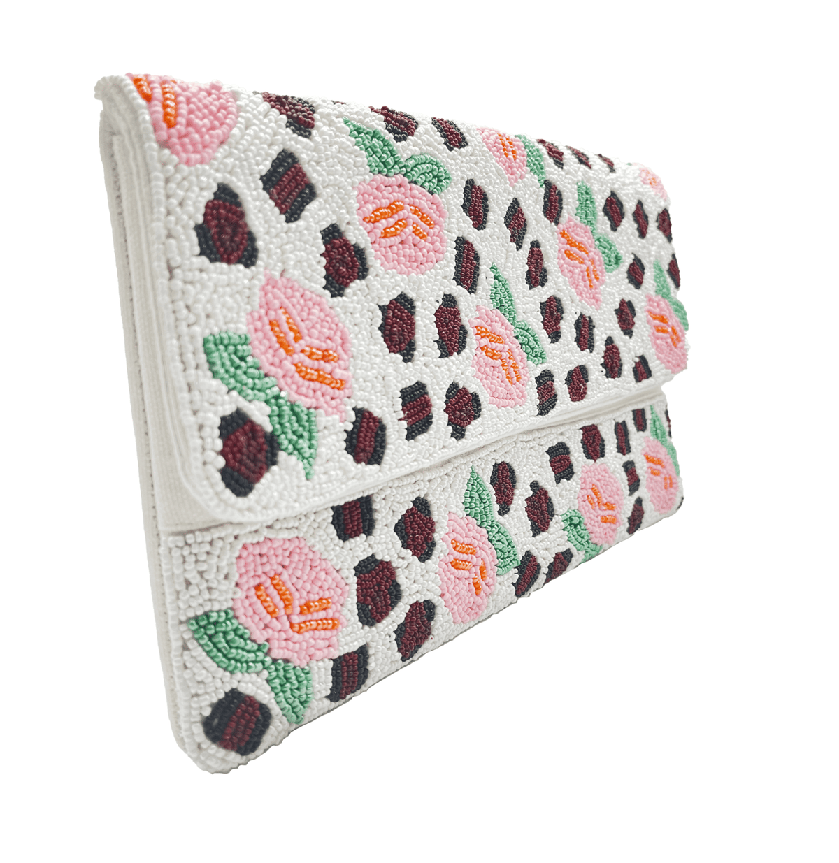 Pink Flowers & Animal Print Beaded Clutch