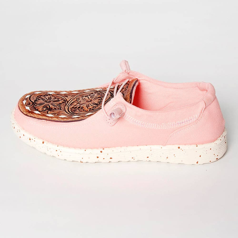 American Darling genuine leather trim shoe footwear slip on, pink, tooled