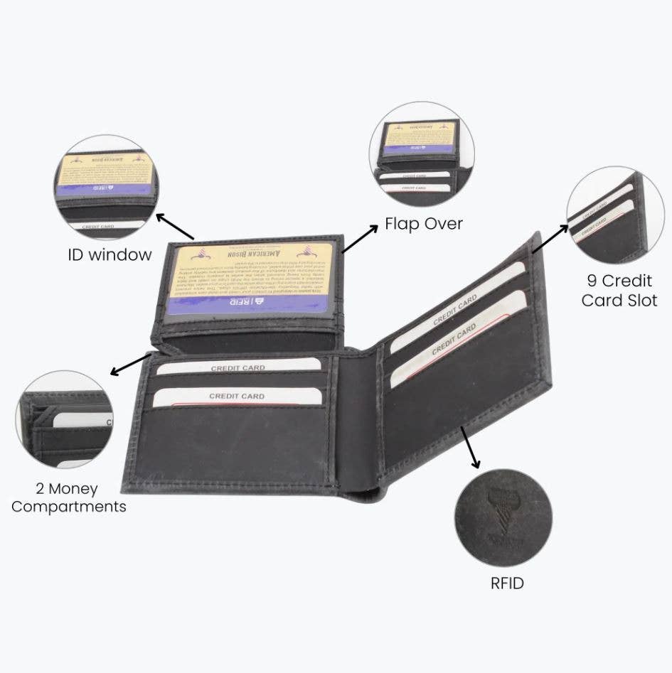 American Bison Oil Pull Up Bifold Wallet Tooled