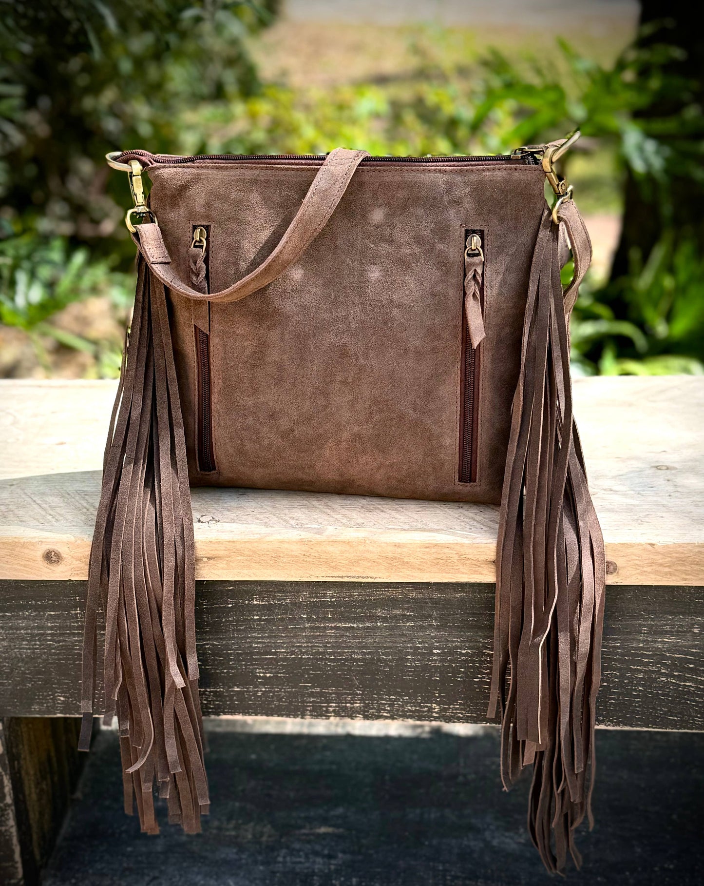 Upcycled LV Leather Suede Boot Stitch Fringe Crossbody Bag