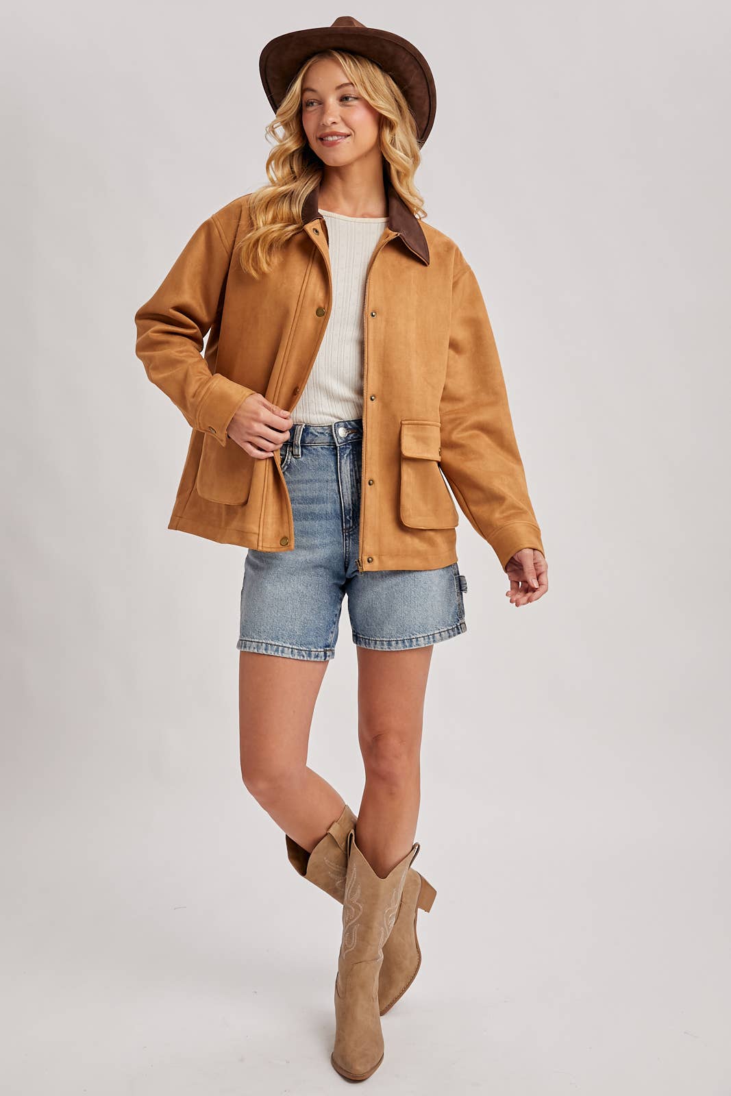 Bluivy - BUTTON DOWN FAUX SUEDE BARBOUR JACKET: CAMEL