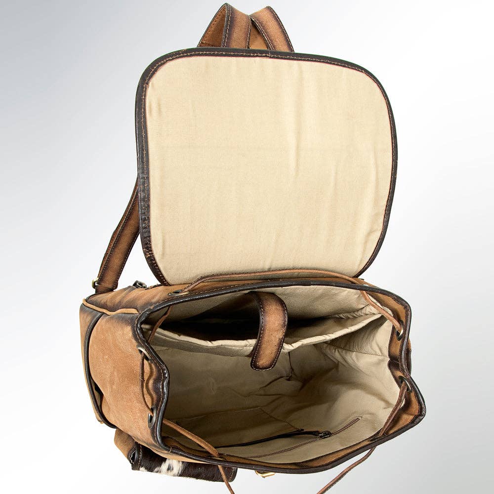 Hair-On Hide & Leather Western Backpack - Dual Pocket Drawstring Travel Bag: ADBGI122B