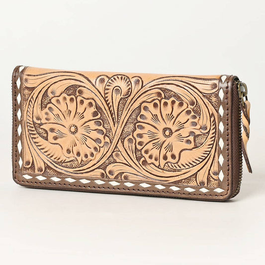 Hand Tooled Genuine Leather Floral Zip Organiser - Western Cowgirl Style