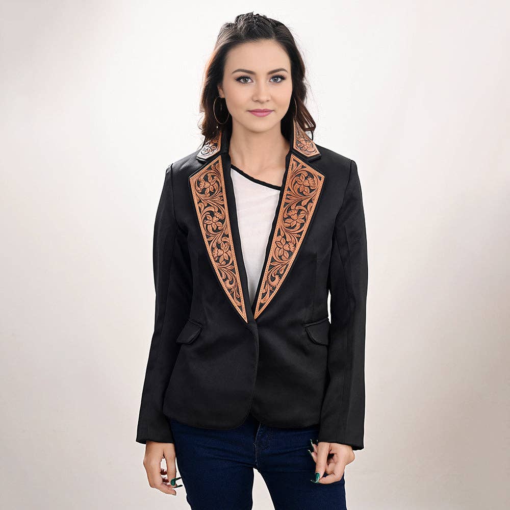 American Darling Genuine leather Women Blazer dress jacket - Turquoise inlay in lapel