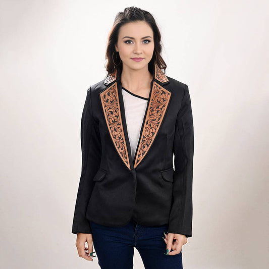 American Darling Genuine leather Women Blazer dress jacket - Turquoise inlay in lapel