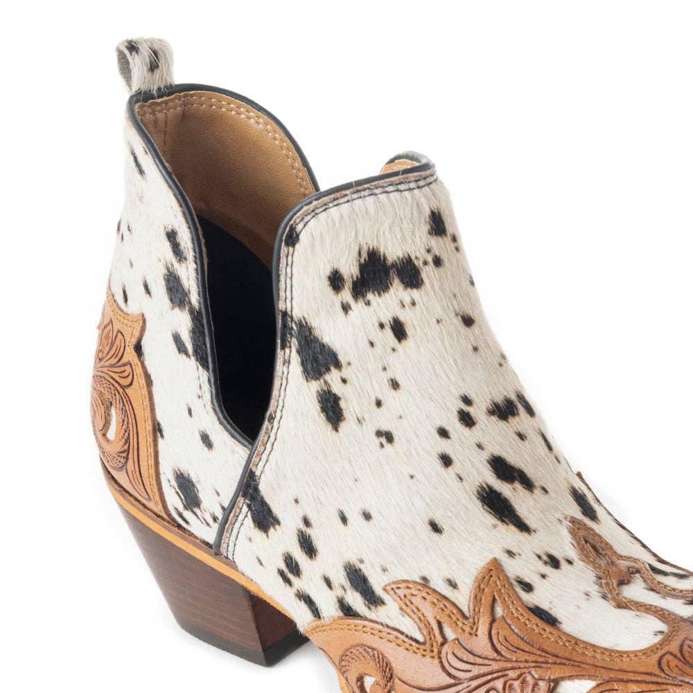 West Street Western Hand-Tooled Booties: Black And White