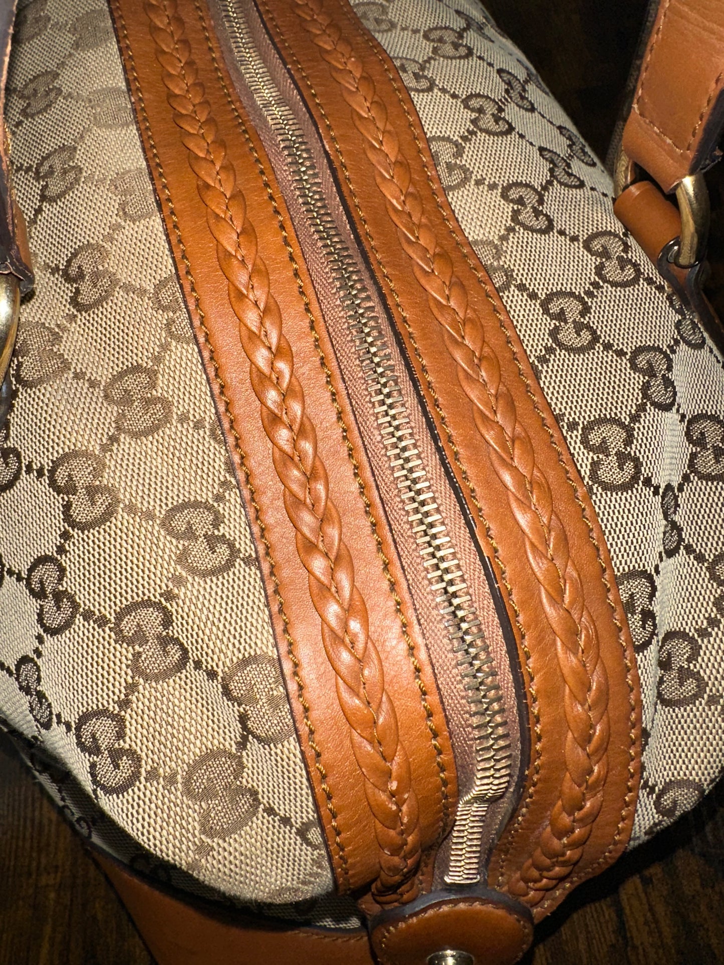JT020 Preowned Gucci GG Canvas Boston Satchel