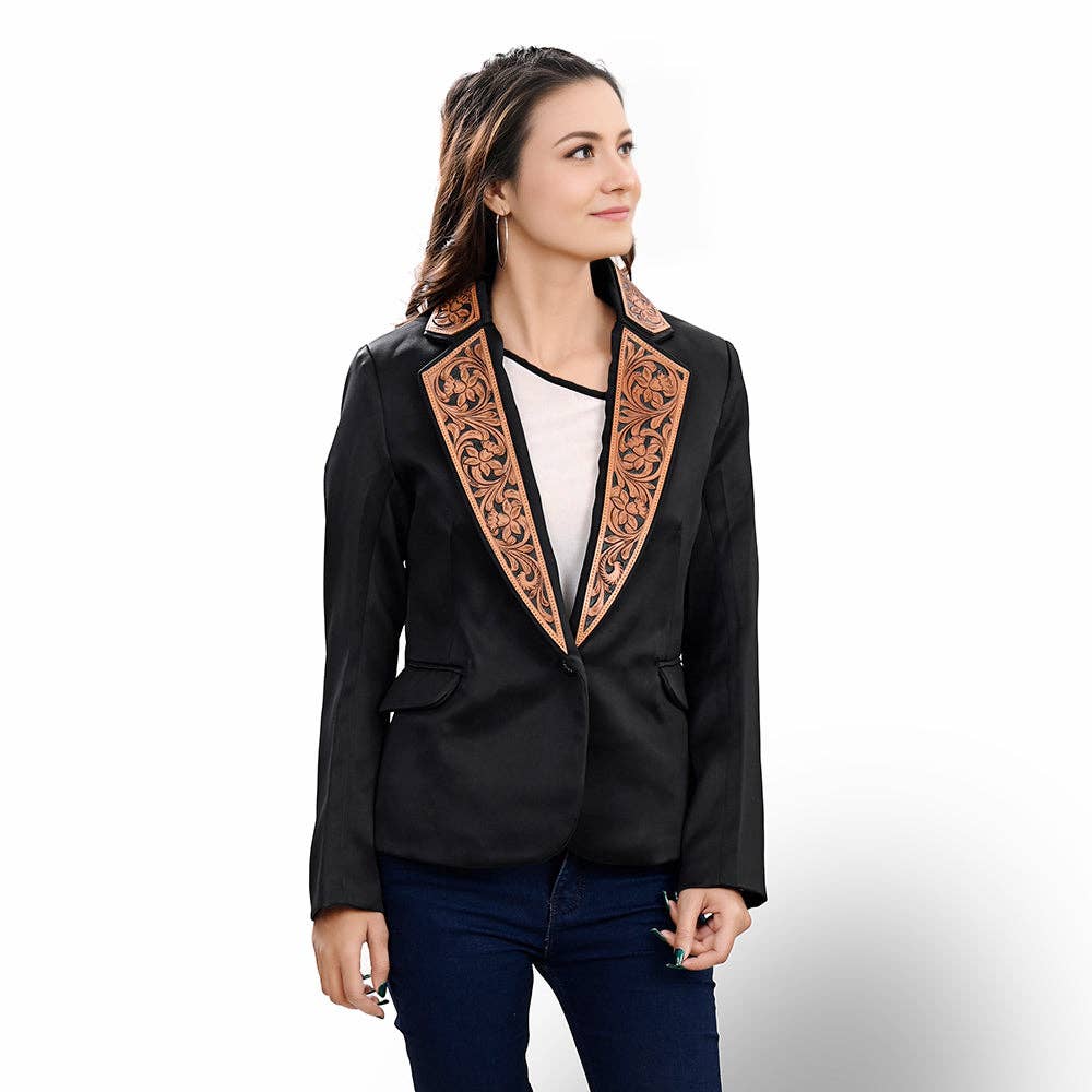 American Darling Genuine leather Women Blazer dress jacket - Turquoise inlay in lapel