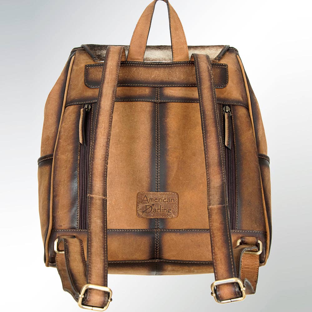 Hair-On Hide & Leather Western Backpack - Dual Pocket Drawstring Travel Bag: ADBGI122B
