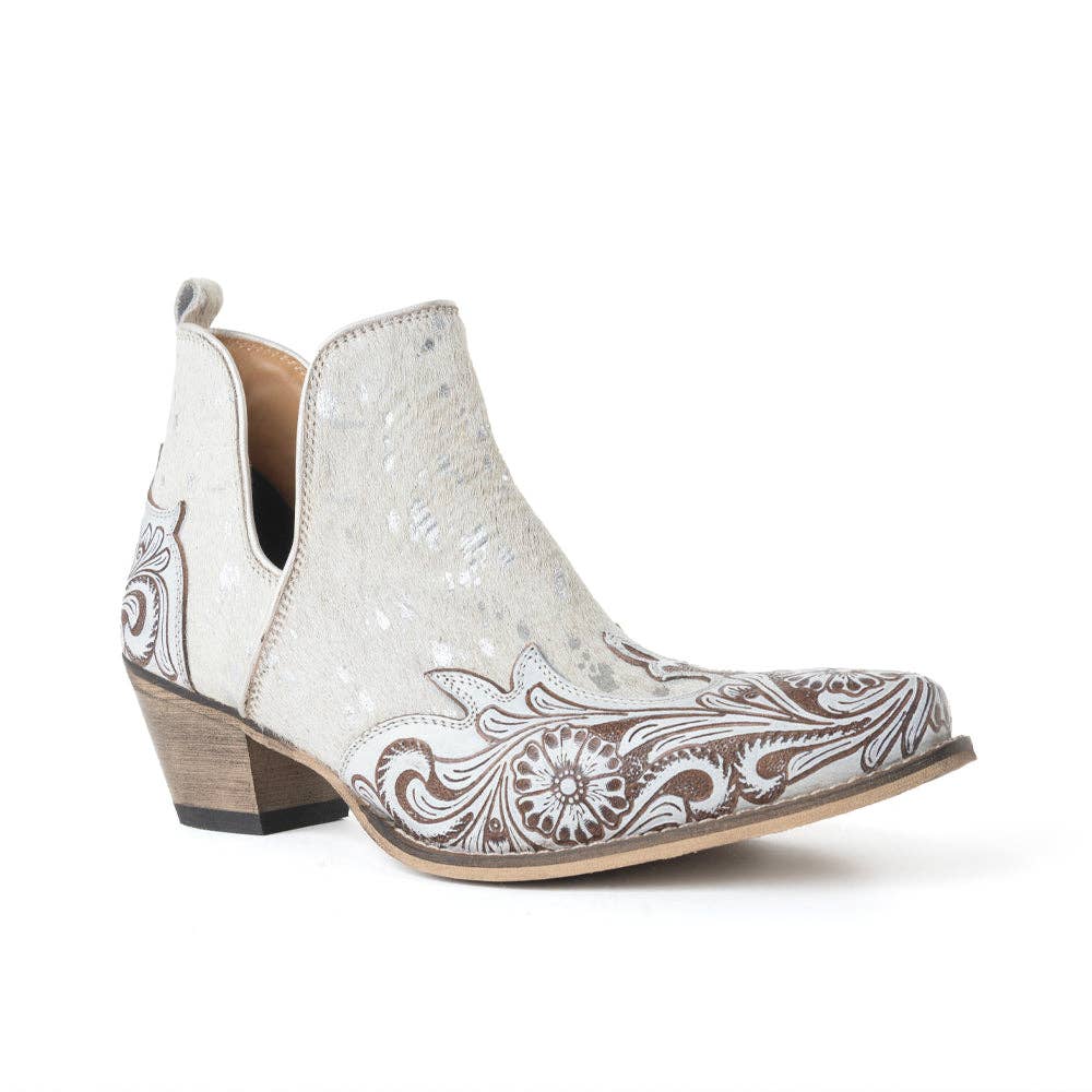 Starlit Range Hand tooled Leather Booties in Frosted Mist