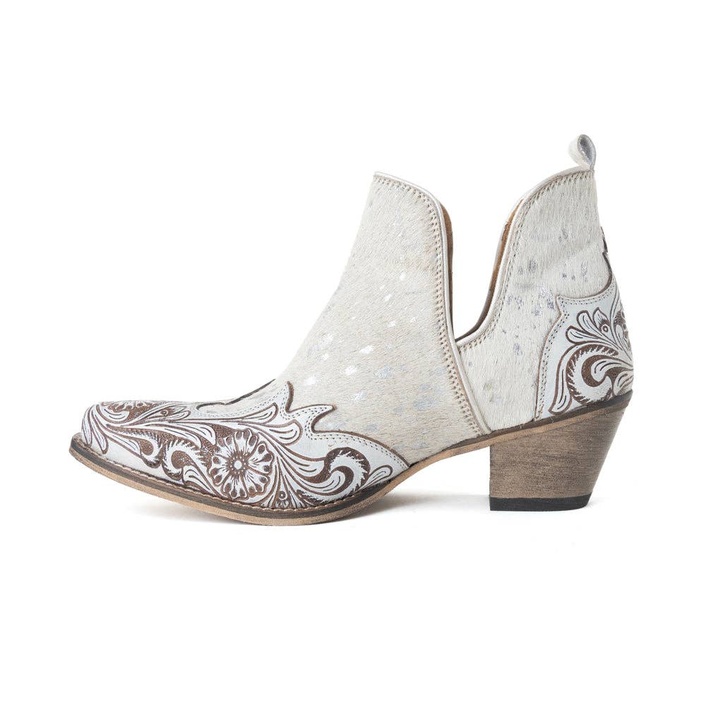 Starlit Range Hand tooled Leather Booties in Frosted Mist