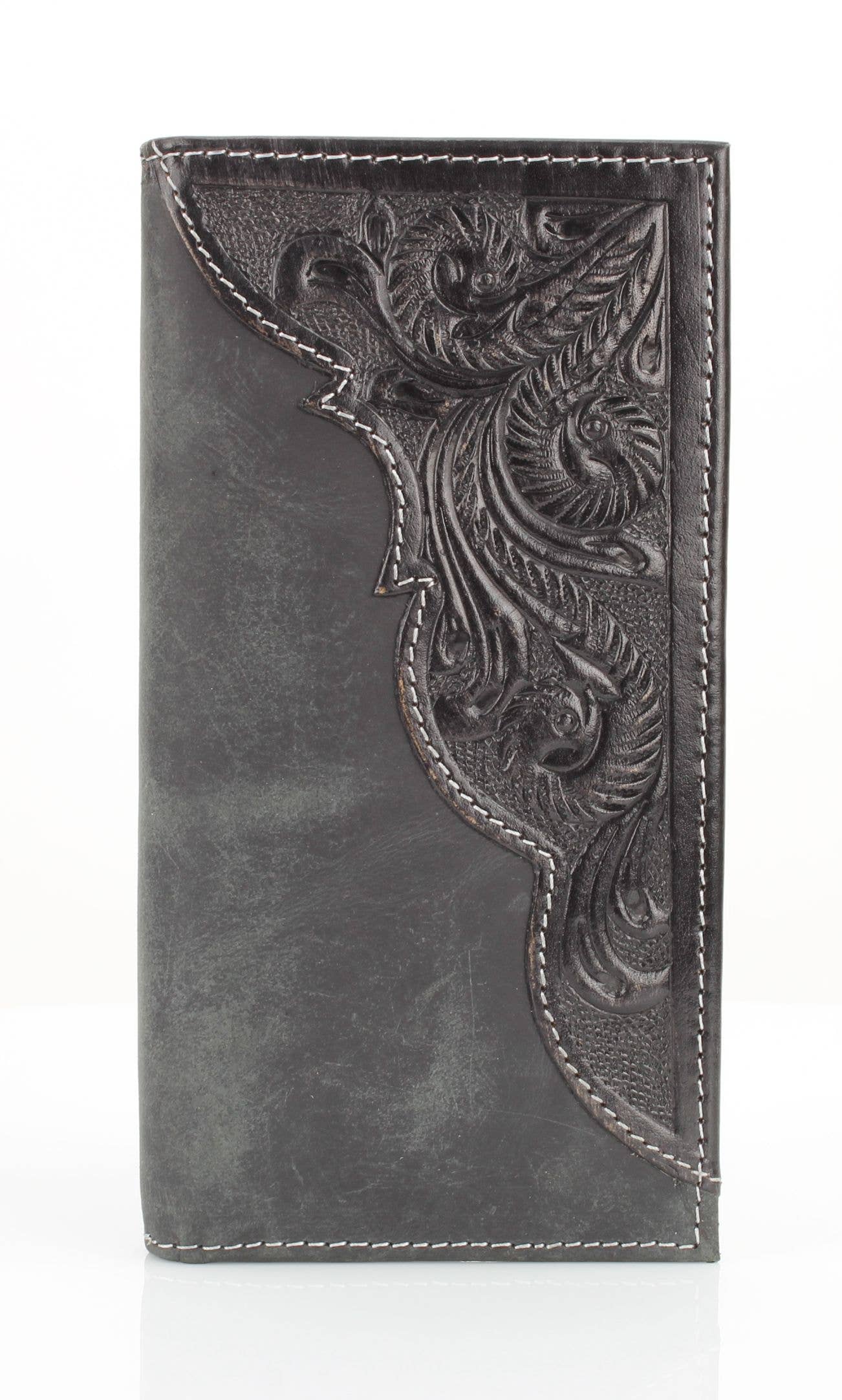 American Bison Oil Pull Up Tooled Leather Accent Rodeo Wallet Black