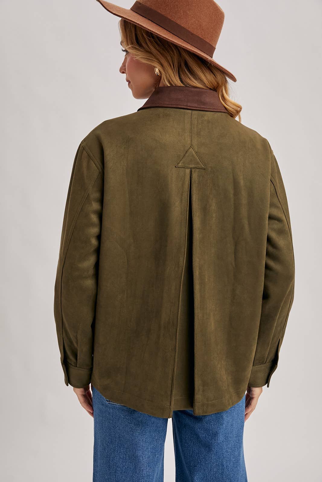 Bluivy - BUTTON DOWN FAUX SUEDE BARBOUR JACKET: OLIVE
