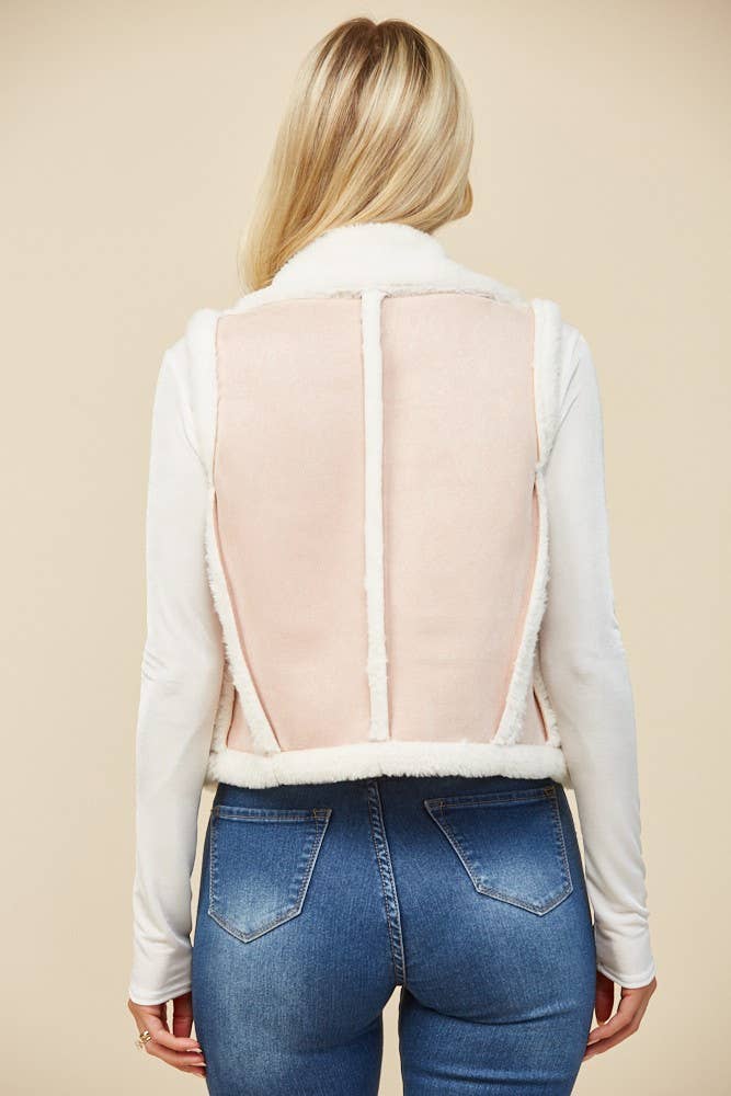 CONTRAST SHEARLING VEST