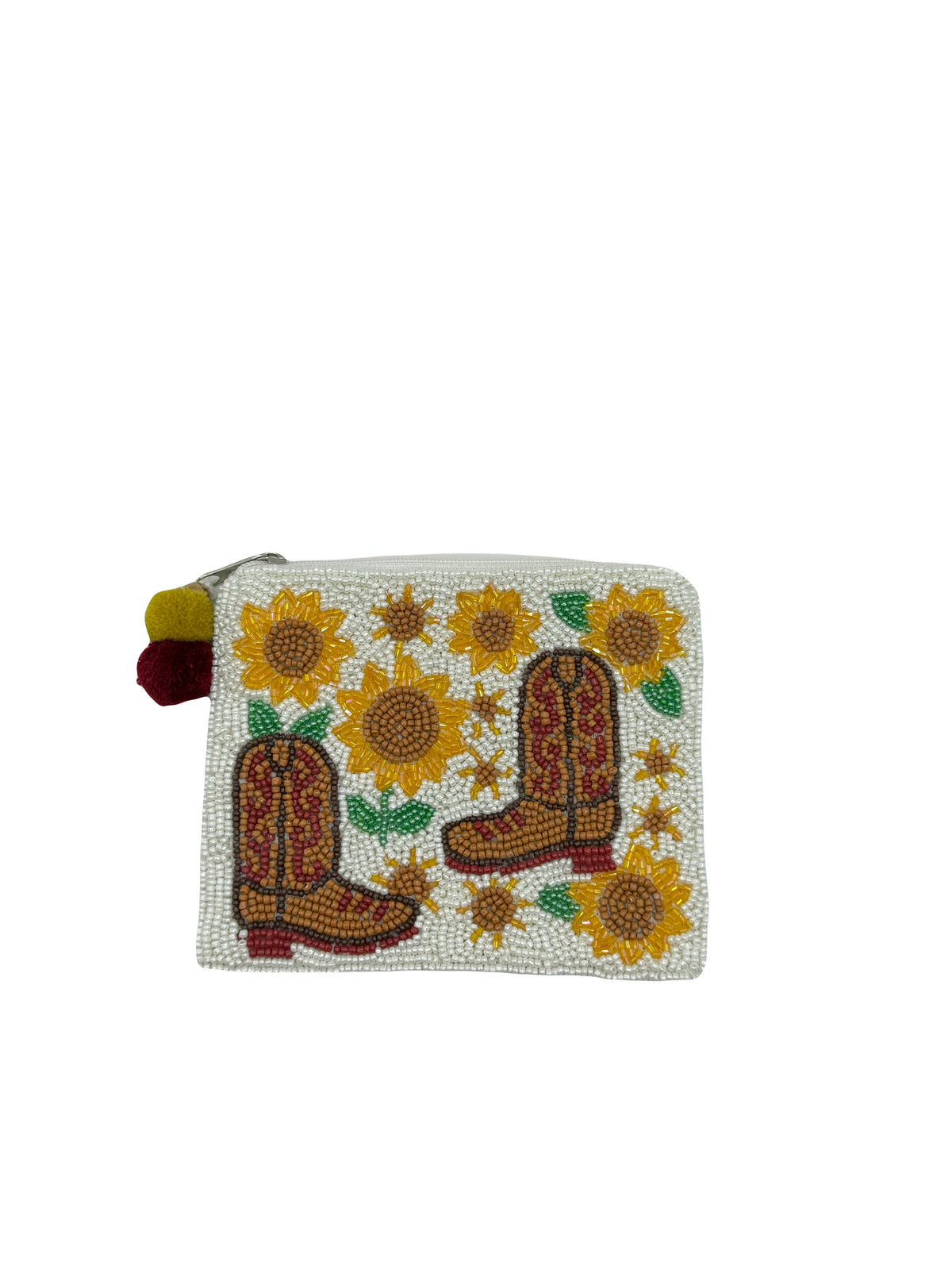 Sunflower Cowboy Boots Beaded Coin Pouch