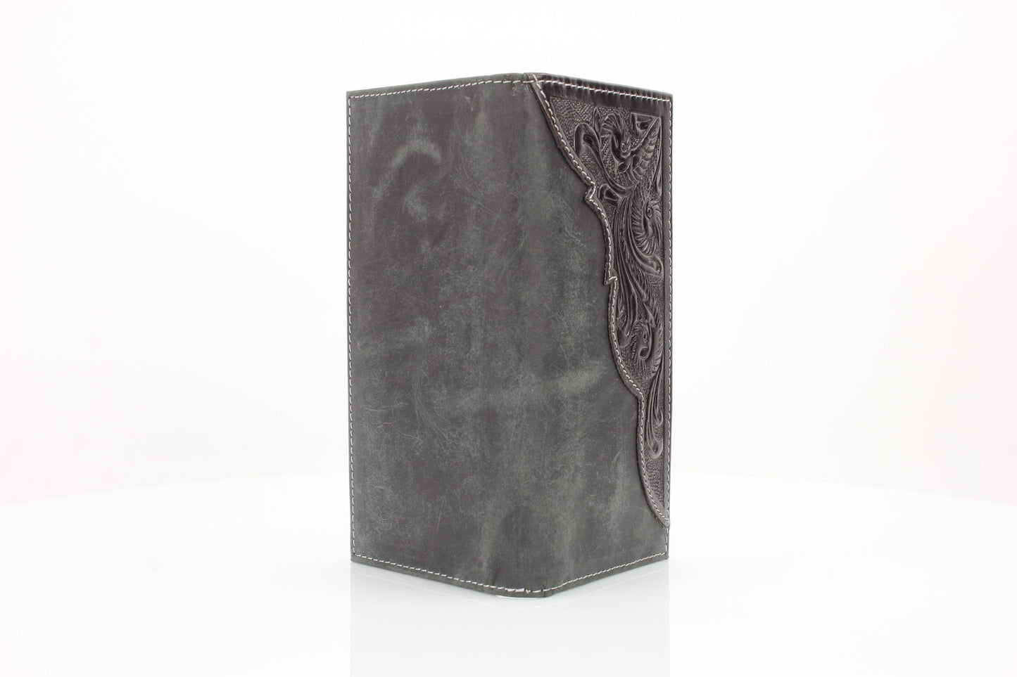 American Bison Oil Pull Up Tooled Leather Accent Rodeo Wallet Black