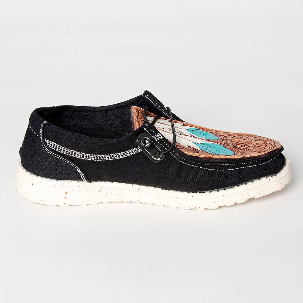 American Darling genuine leather trim shoe footwear slip on, tooled feather