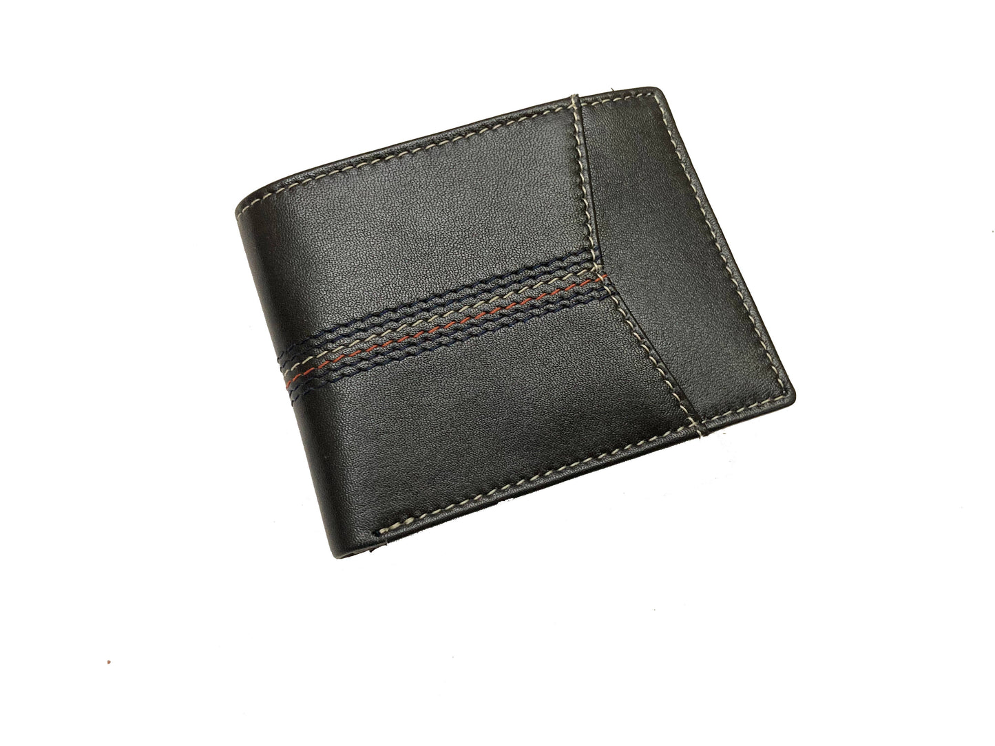 Contrast Stitch Bifold Wallet w/ Vanity Tray & Keychain