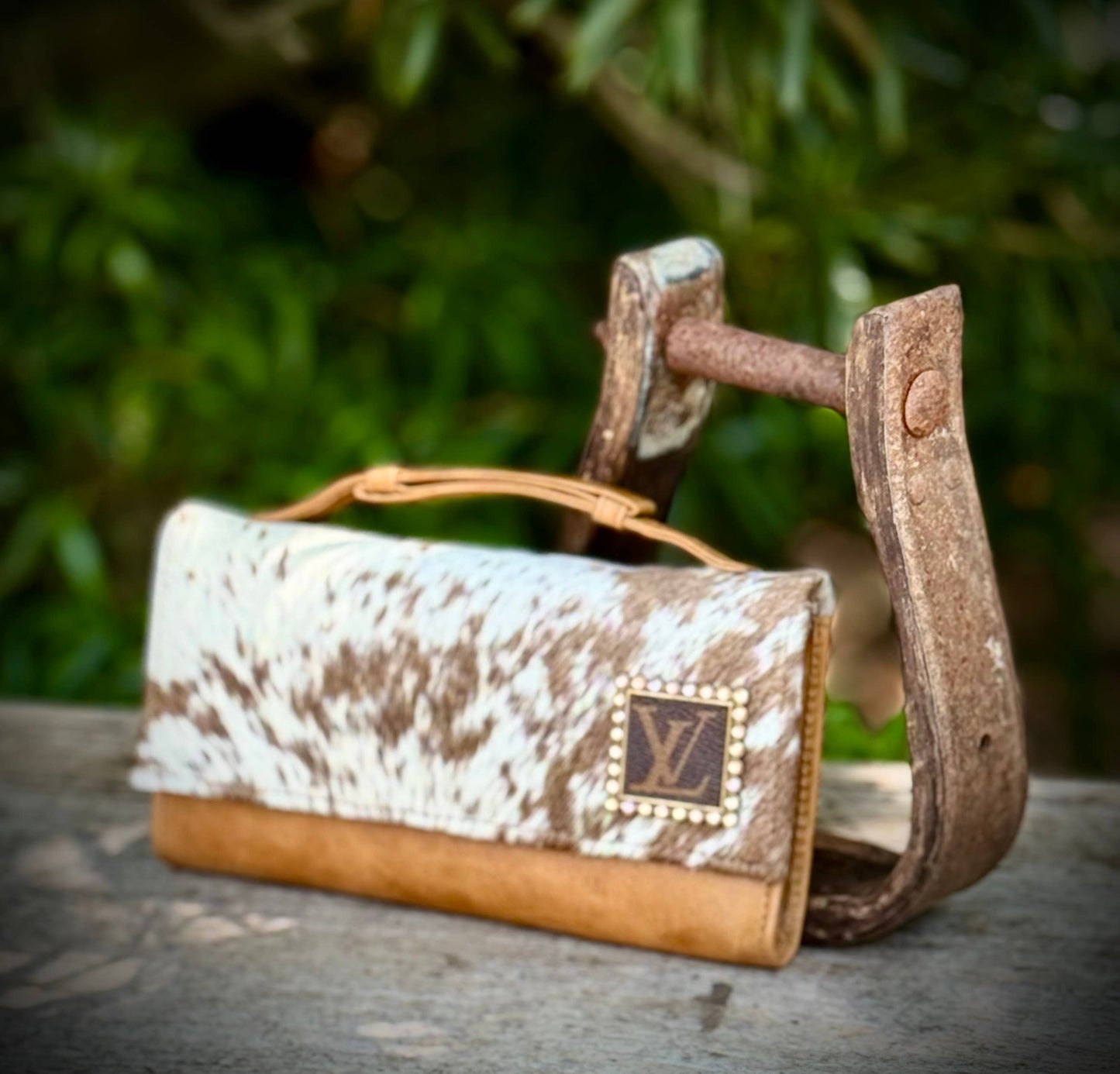 Upcycled LV Cowhide Leather Wallet Clutch Card Holder 