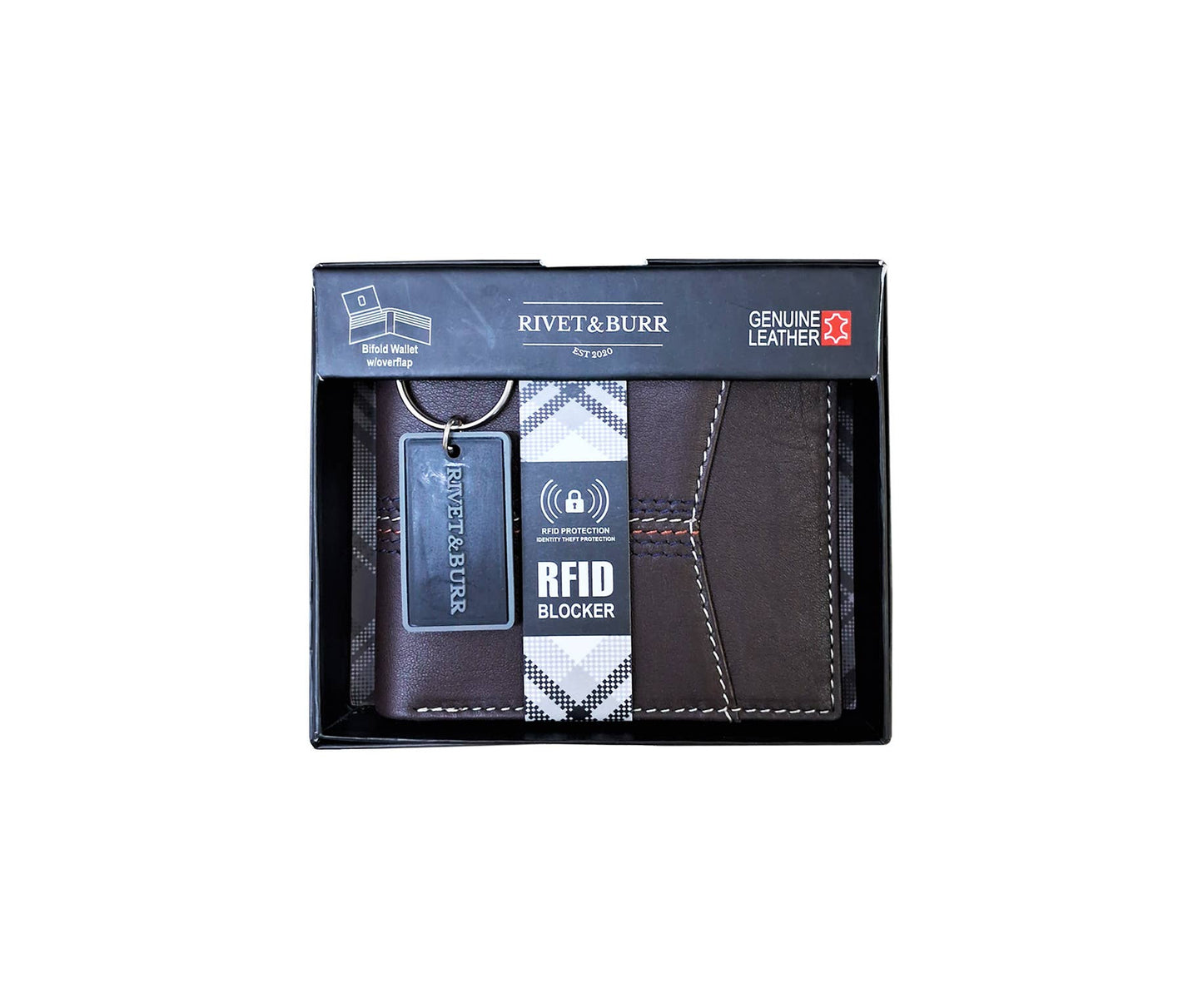 Contrast Stitch Bifold Wallet w/ Vanity Tray & Keychain