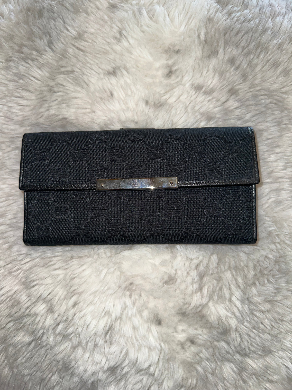Pre-Loved Authentic Gucci Black GG Denim Continental Long Wallet