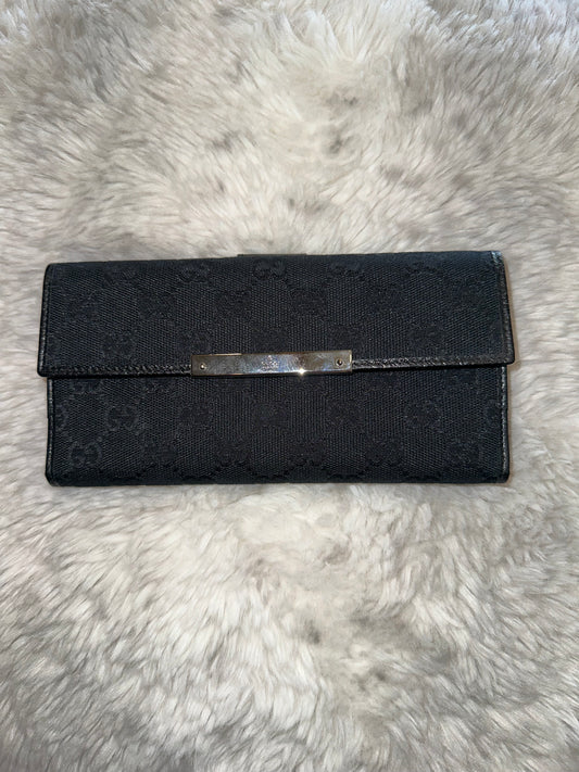 Pre-Loved Authentic Gucci Black GG Denim Continental Long Wallet