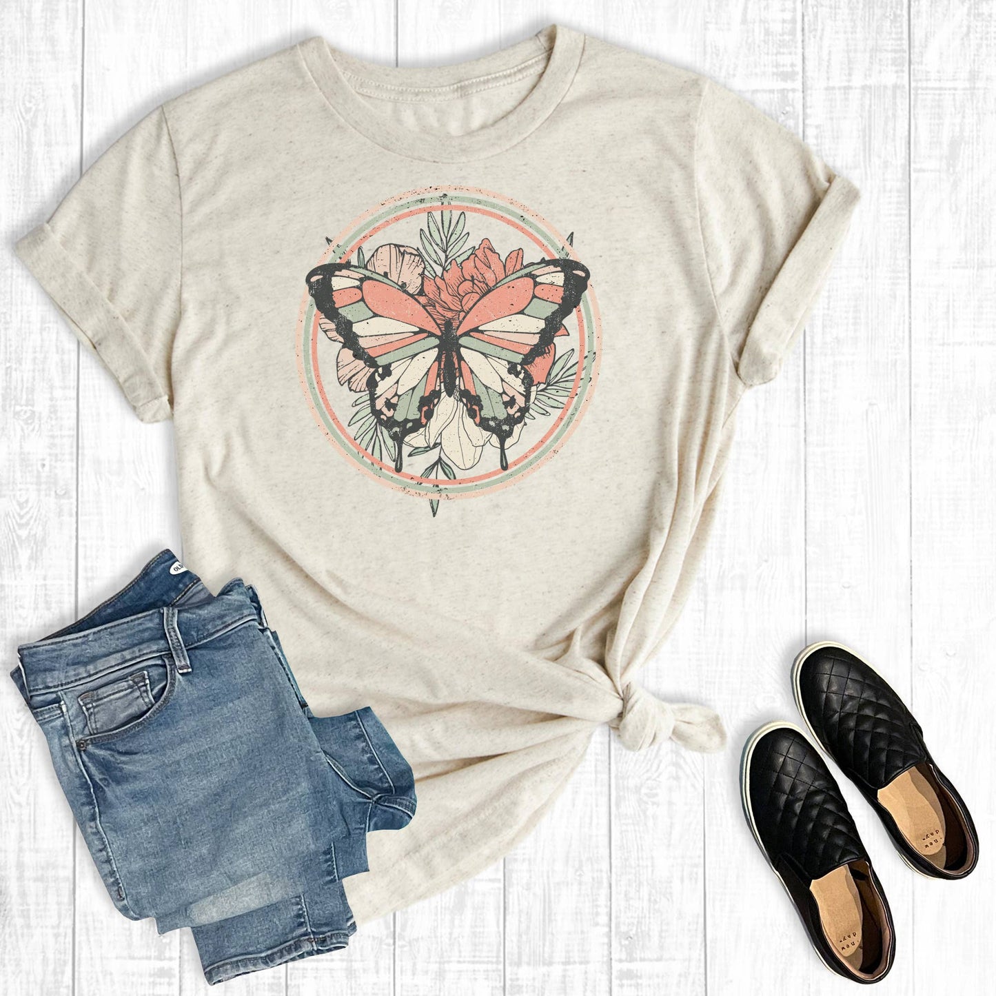 Retro Butterfly: Oat- Short Sleeve