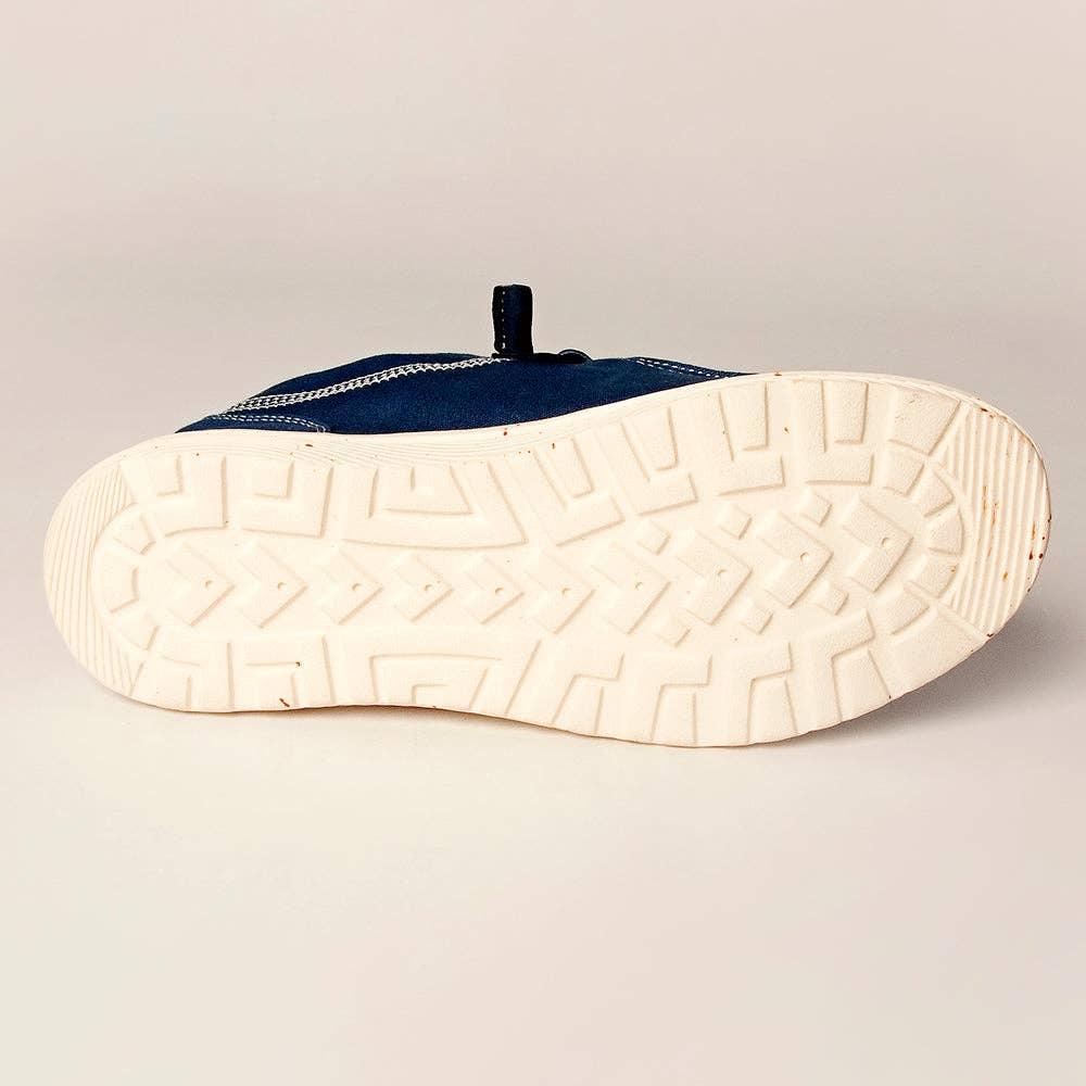 American Darling Slip-On Flats - Women's Blue Canvas Loafers with Tan Tooled Leather