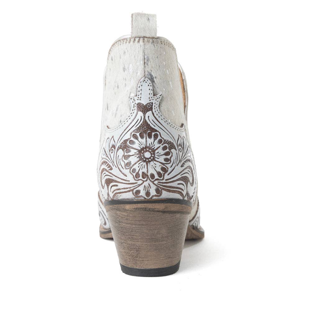 Starlit Range Hand tooled Leather Booties in Frosted Mist