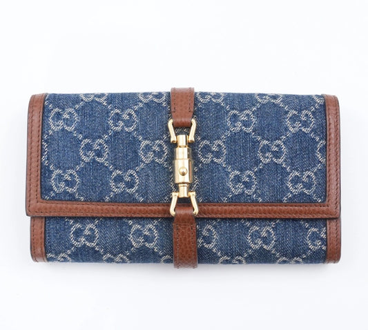 GUCCI Jackie 1961 GG Monogram Blue Denim Wallet - authentic preloved