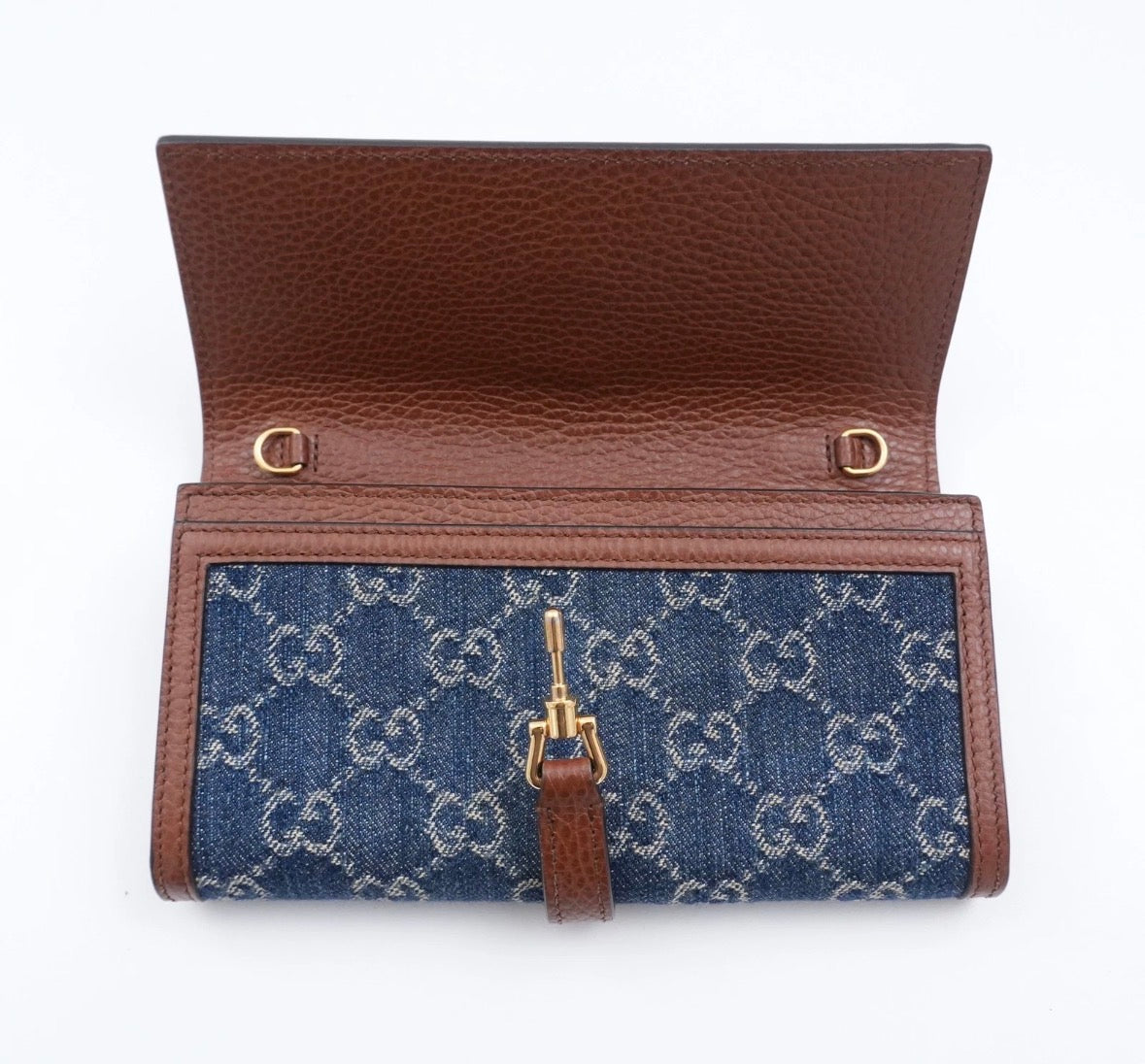 GUCCI Jackie 1961 GG Monogram Blue Denim Wallet - authentic preloved