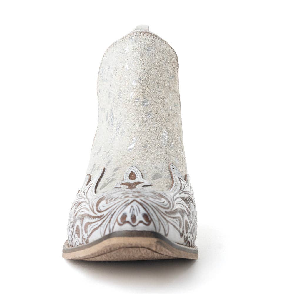Starlit Range Hand tooled Leather Booties in Frosted Mist