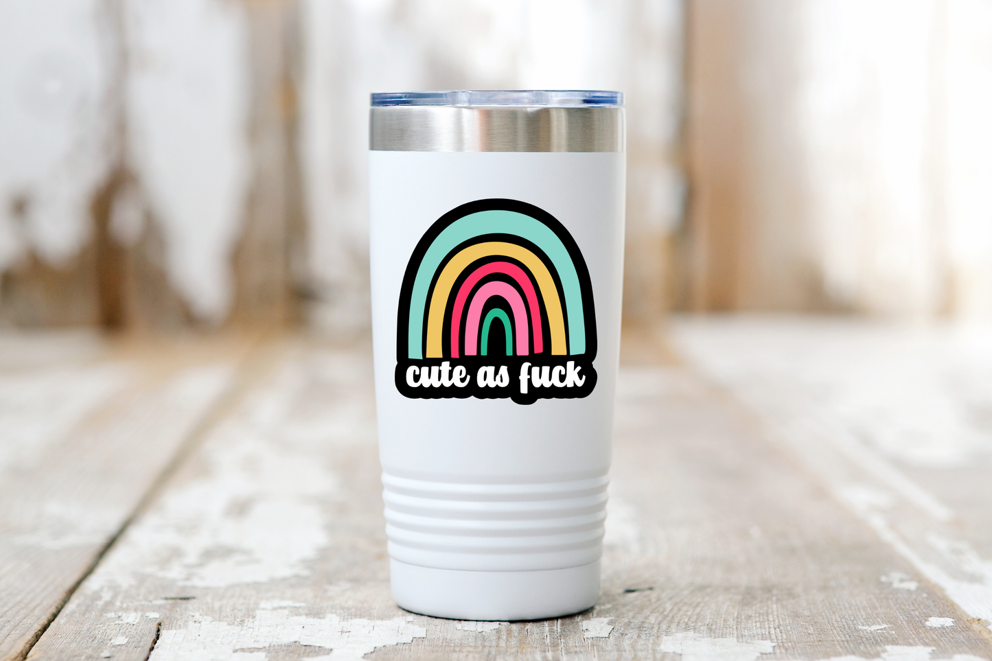 Cute as Fuck Sticker- rainbow, funny, swear, bold, self love