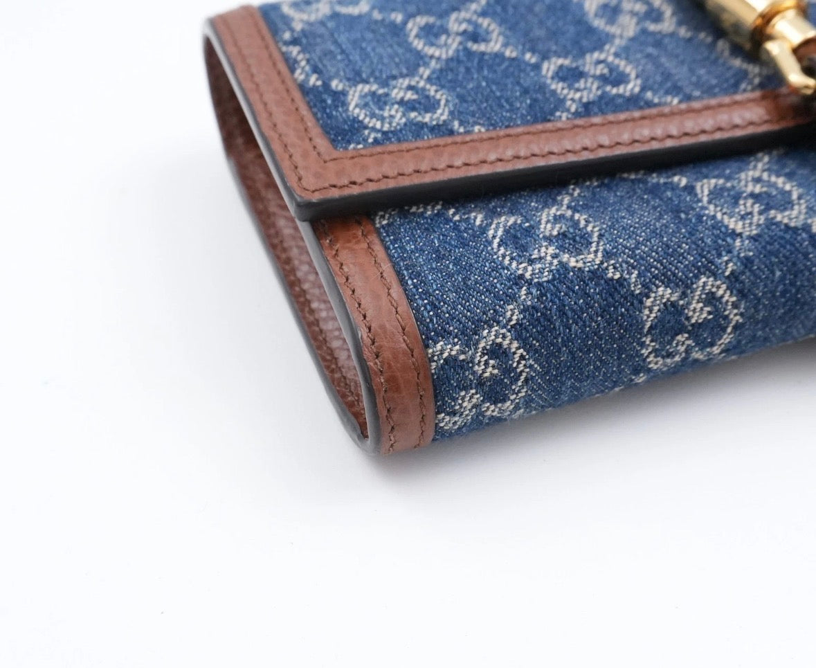 GUCCI Jackie 1961 GG Monogram Blue Denim Wallet - authentic preloved