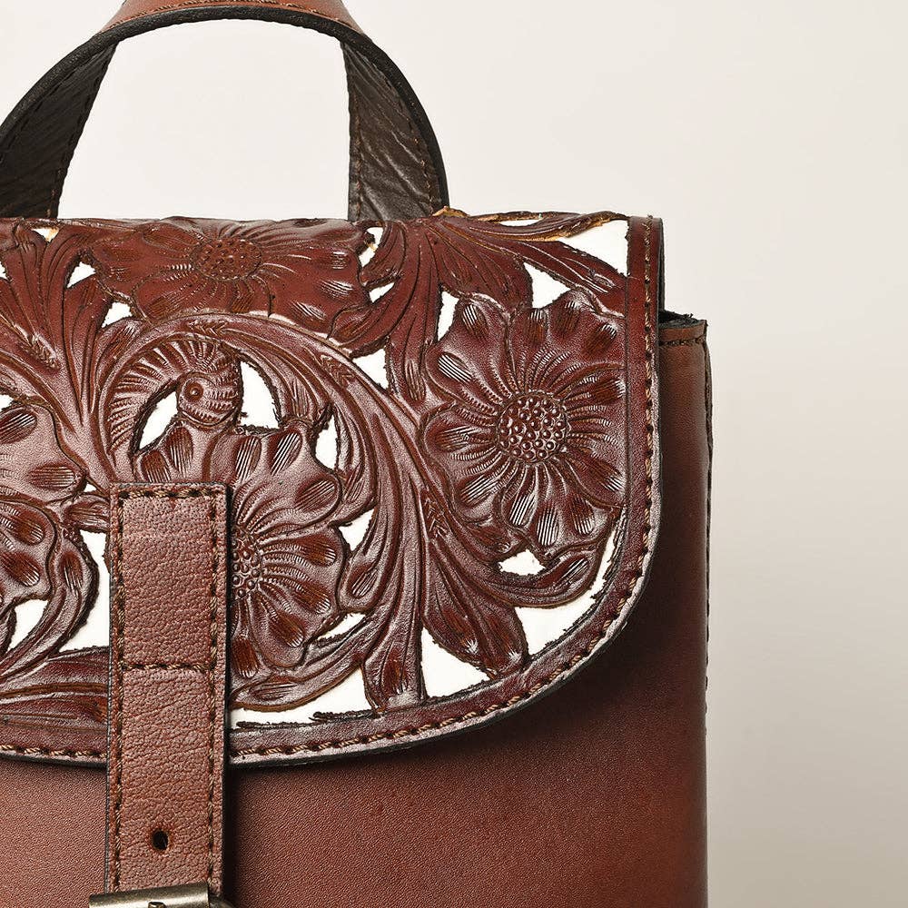 Backpack Genuine Leather Hand tooled backpack - brown
